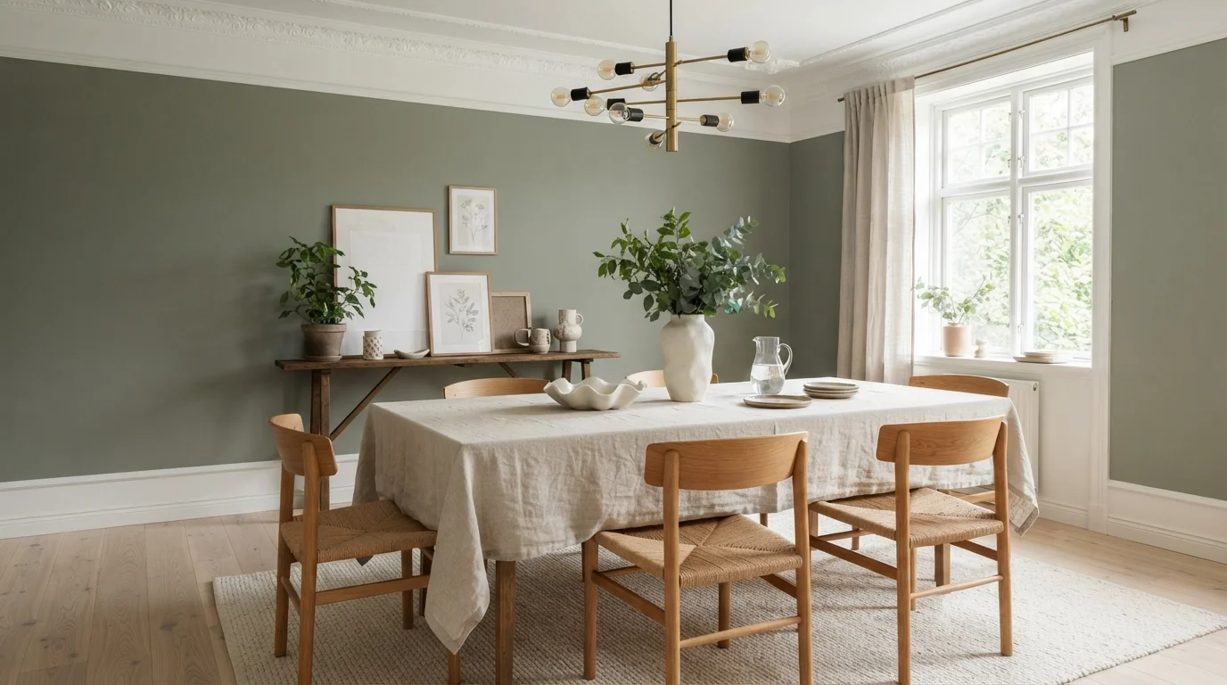 Earthy Sage Dining Room — green dining room painted in Fern Gully