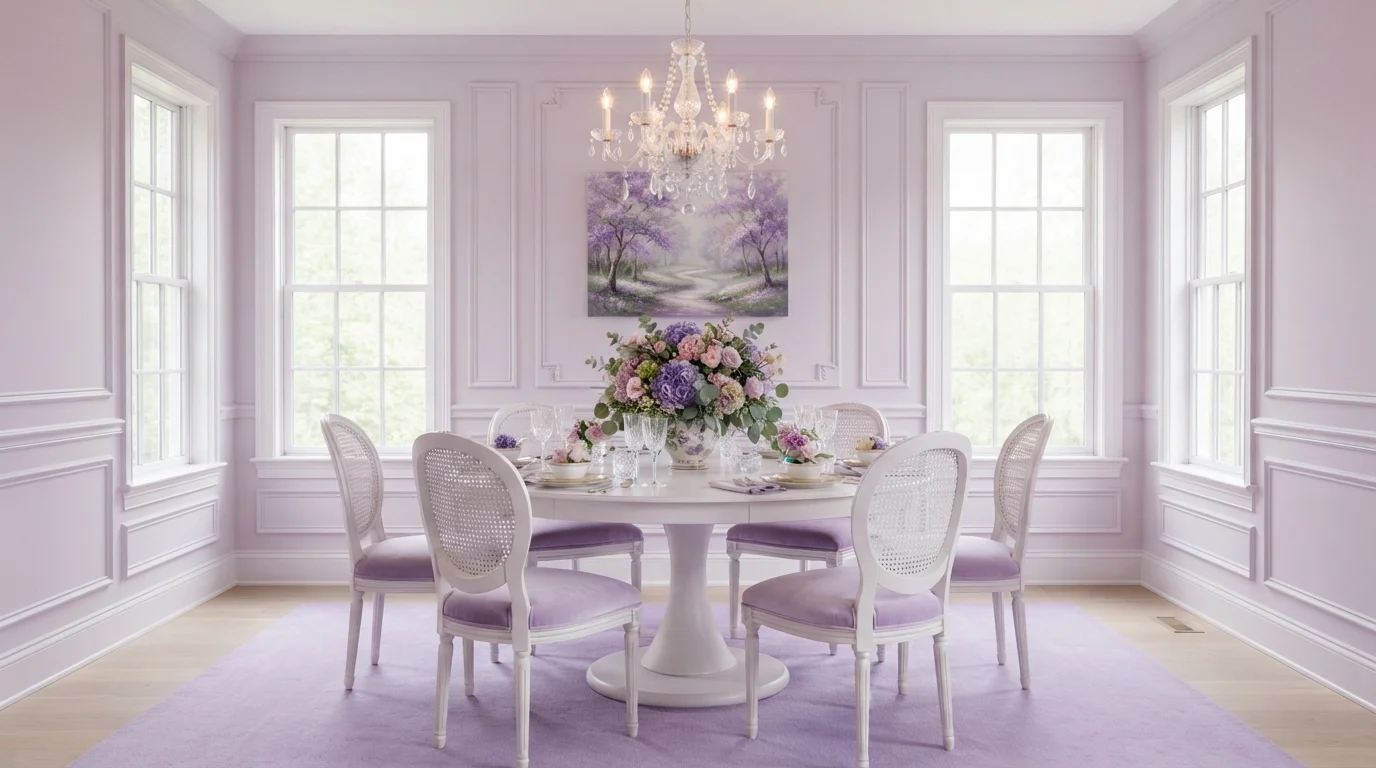 Pastel Lilac Dining — purple dining room painted in Plum Cake
