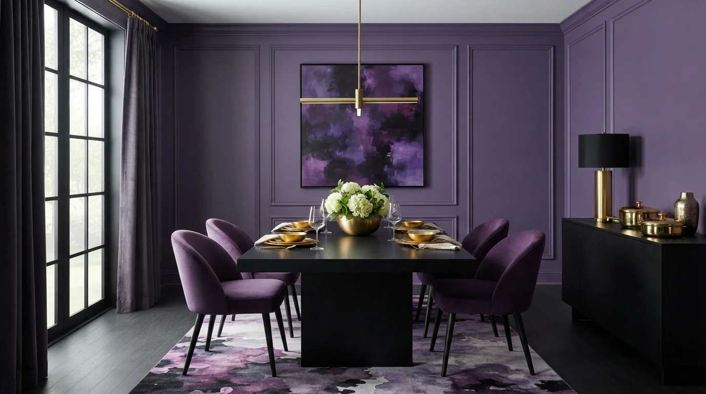 Velvet Amethyst Dining — purple dining room painted in Mystical Grape