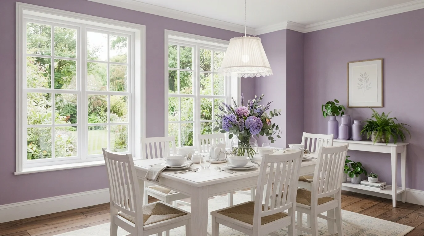 Lilac Garden Dining — purple dining room painted in Naples Sunset