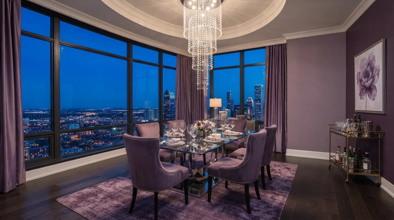 Midnight Velvet Glamour — purple dining room painted in Felicia
