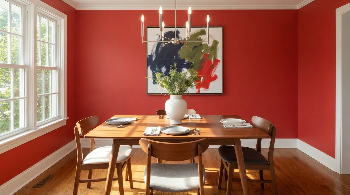 Crimson Red Dining Room — red dining room painted in Stop