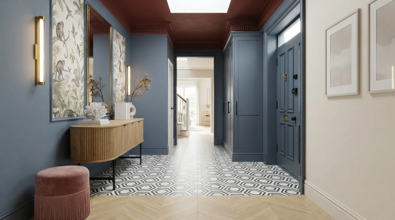 Slate and Brick Entry — blue entryway painted in Infamous