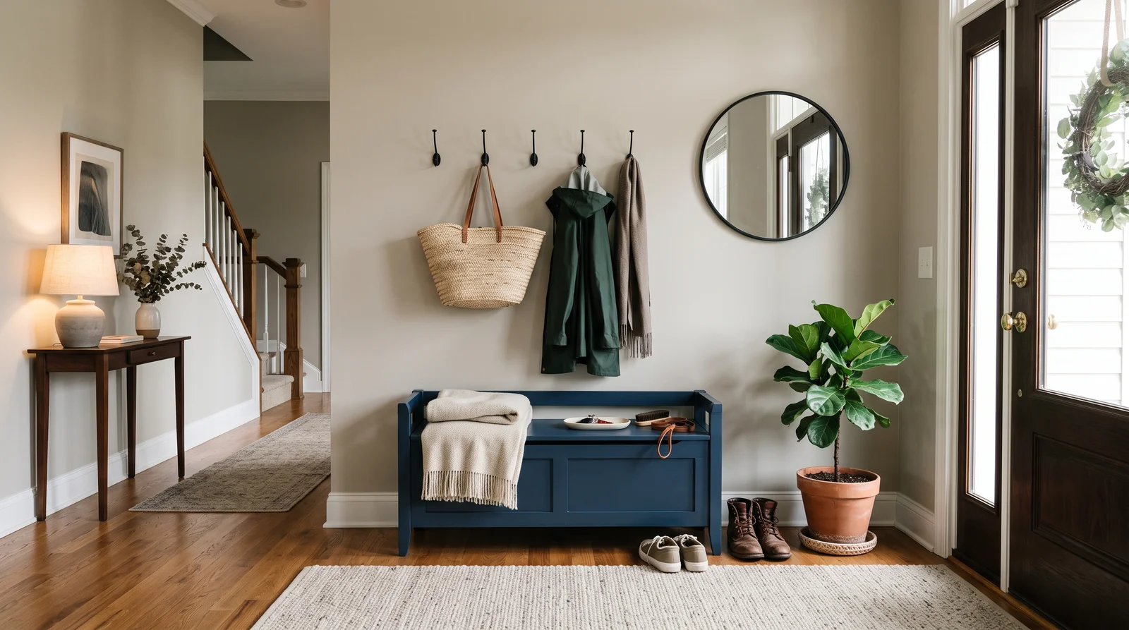 The Greige That Flows — entryway painted in Agreeable Gray