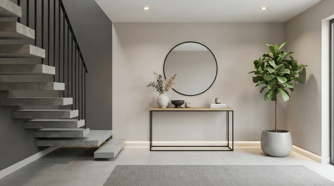 Minimalist Modern Entry — gray entryway painted in Burnt Ember