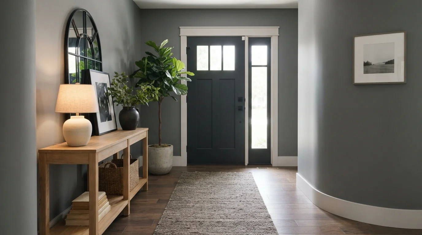 Moody Slate Entryway — gray entryway painted in Improbable