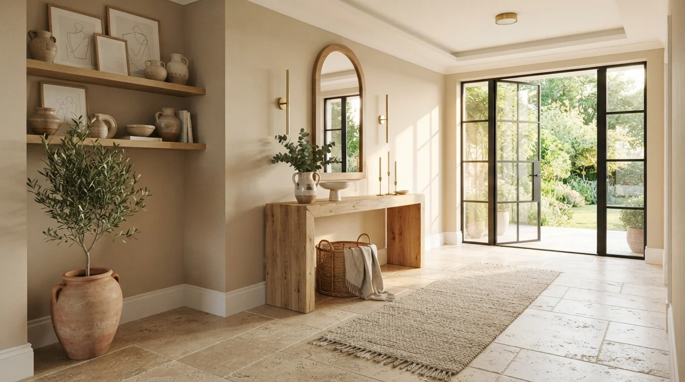 neutral entryway color idea — Desert Suede · Dunn-Edwards