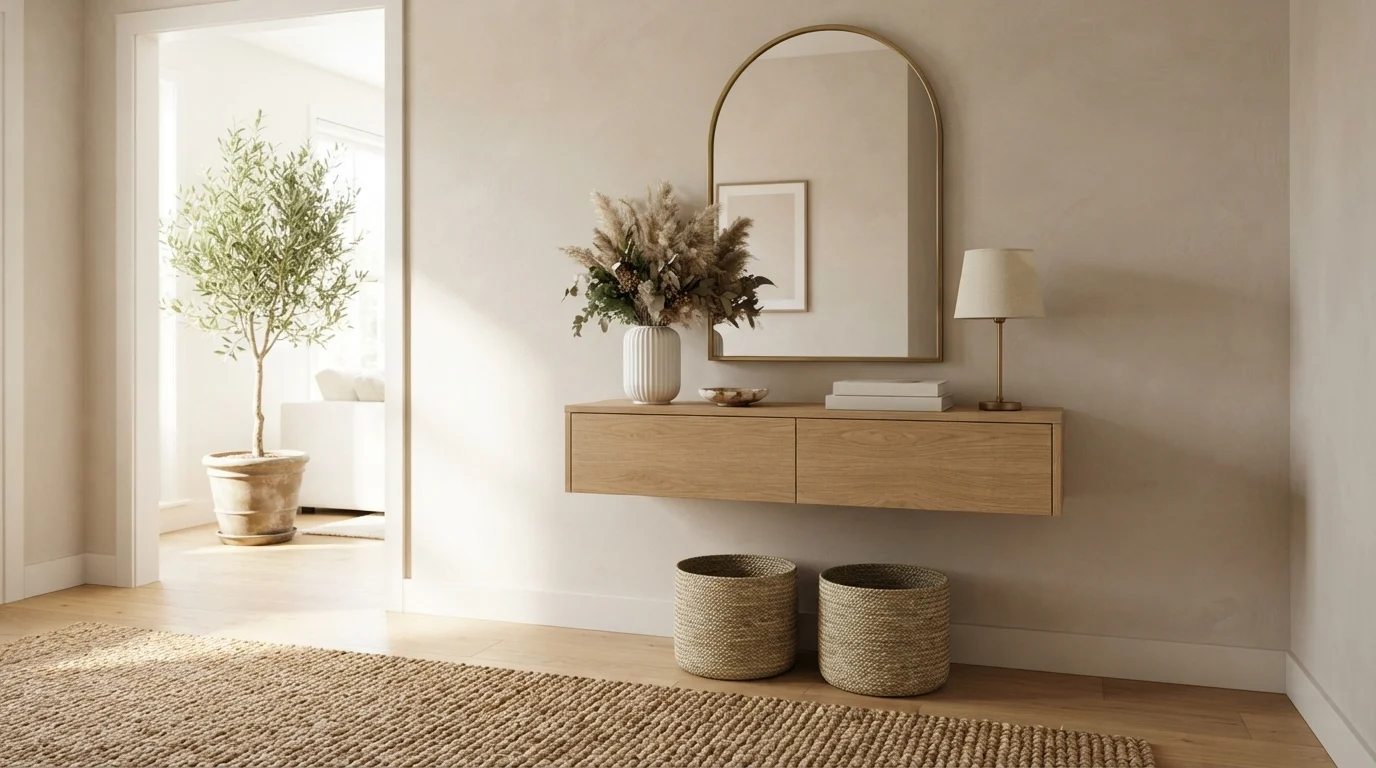 Warm Sand Entryway — neutral entryway painted in Merino
