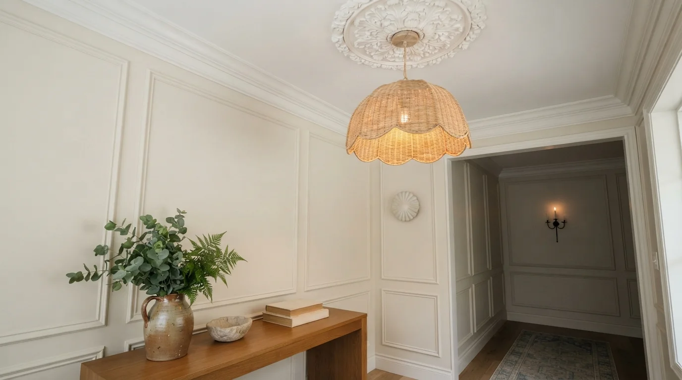 Warm Cream Foyer — neutral entryway painted in Natural Wicker