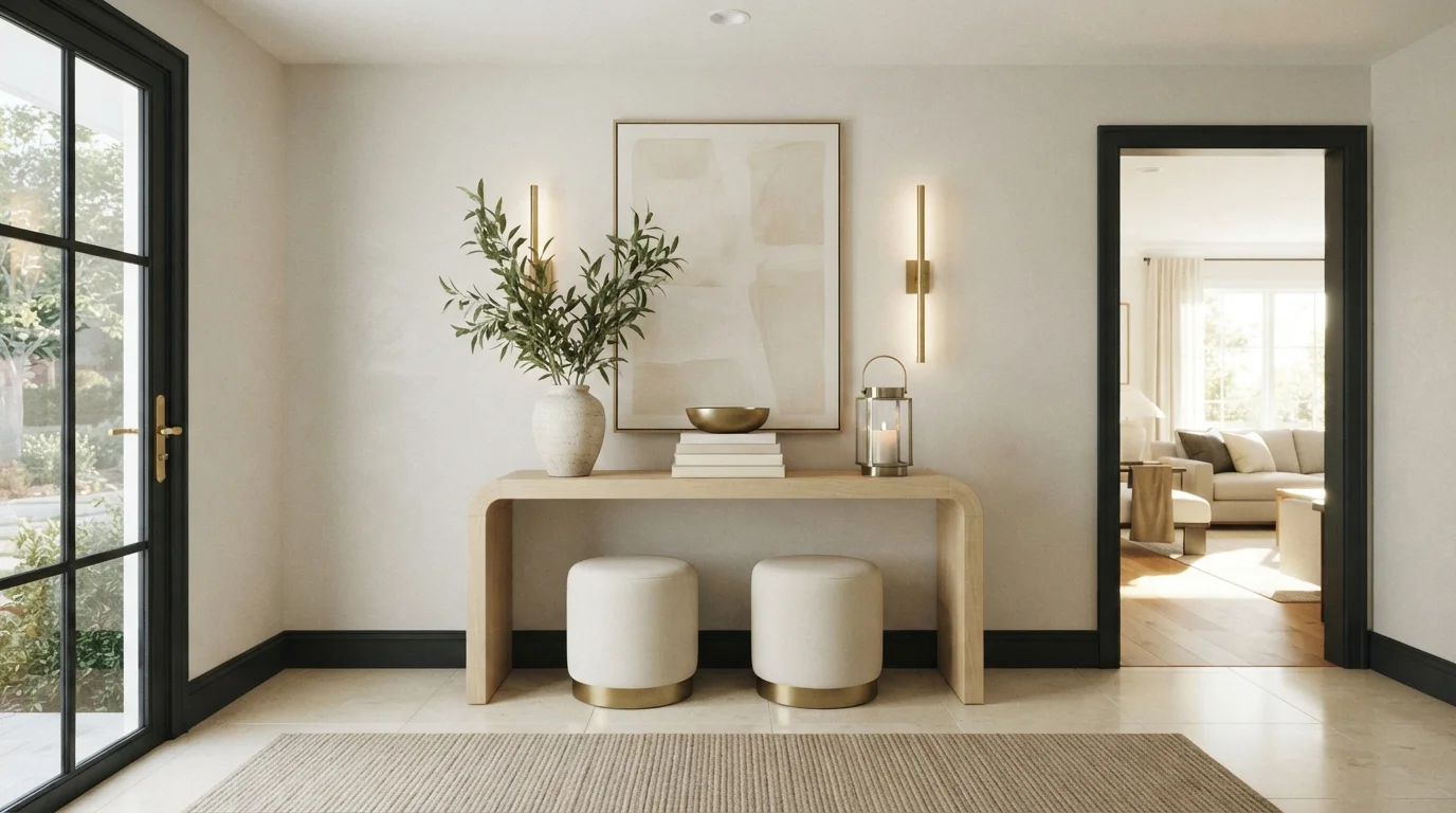 Warm Minimalist Foyer — neutral entryway painted in Crystal
