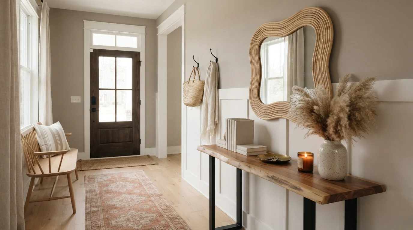 Warm Taupe Entryway — neutral entryway painted in Young Colt