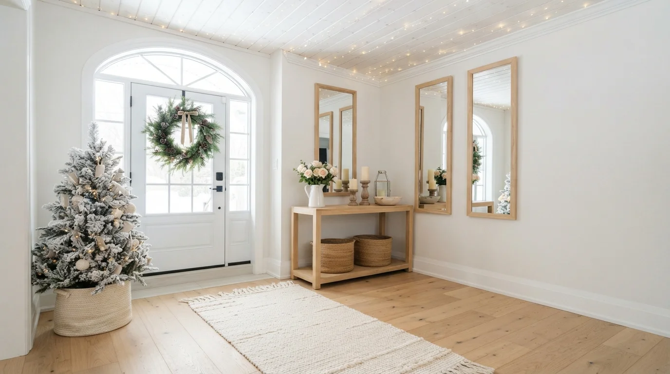 Frosty White Foyer — white entryway painted in Luster White