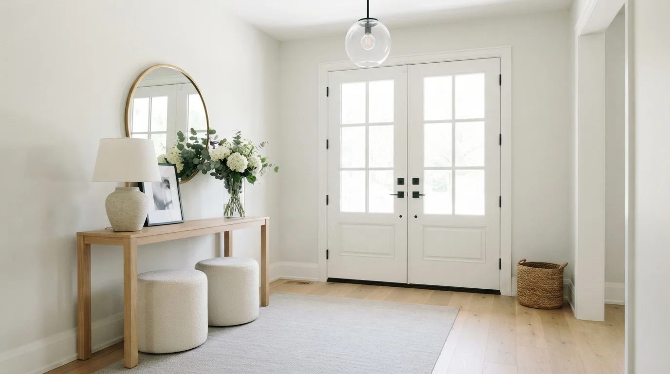 Sunlit White Foyer — white entryway painted in Tinted or Not?