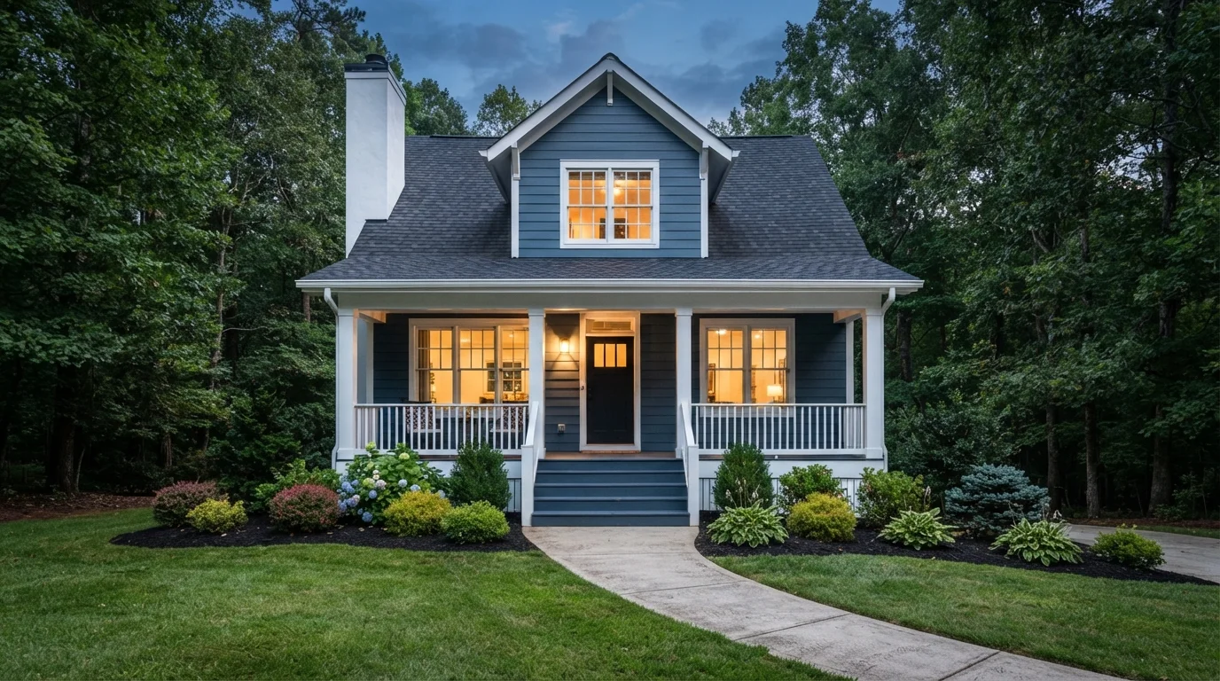 Cottage Slate Blue — blue exterior house painted in Mood Indigo