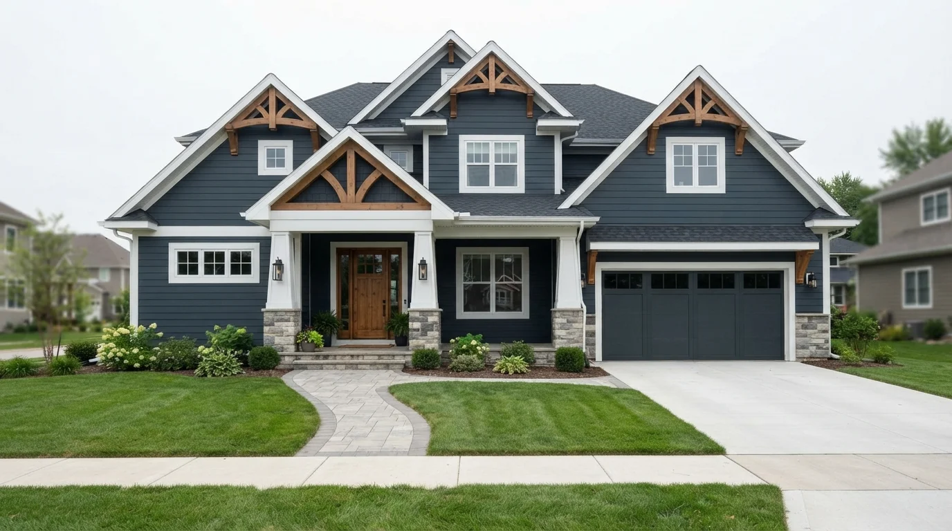 Navy Craftsman Curb Appeal — blue exterior house painted in New Navy Blue