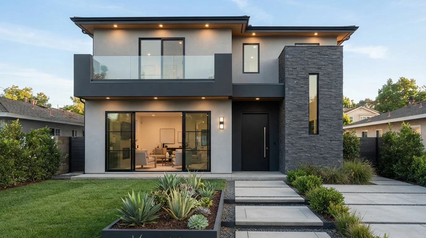 Modern Charcoal Minimalist — gray exterior house painted in Deep Silver