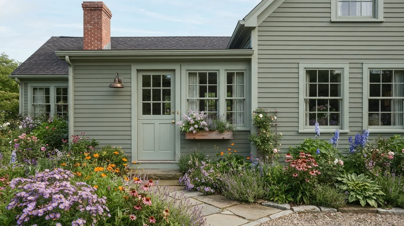 Sage Cottage Haven — green exterior house painted in Adirondack Green