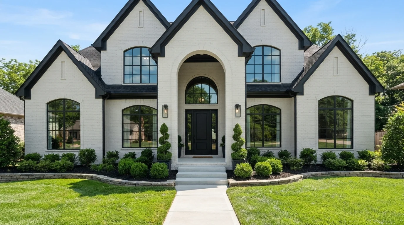 Modern Classic Contrast — white exterior house painted in Snow Storm