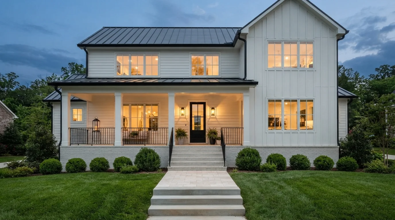 Modern Farmhouse Classic — white exterior house painted in Extra White