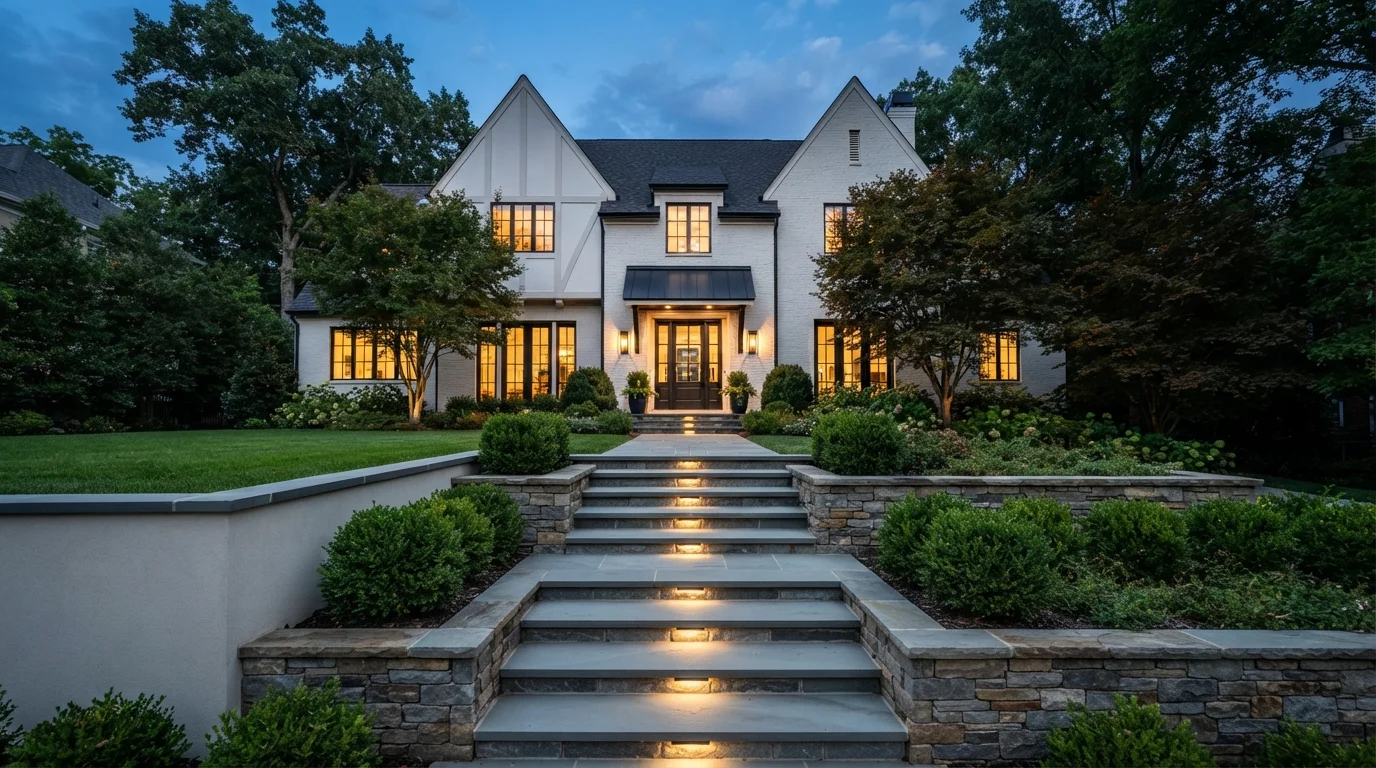 Modern Tudor Contrast — white exterior house painted in Gallery White