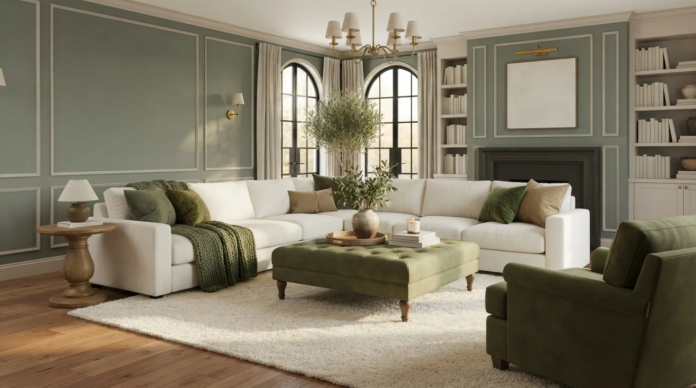 green family room color idea — Privet · Valspar