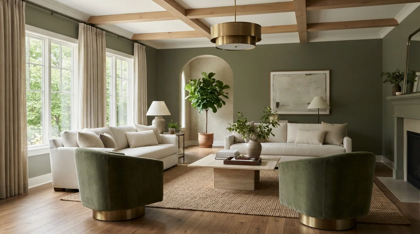 Muted Olive Lounge — green family room painted in Bowling Green