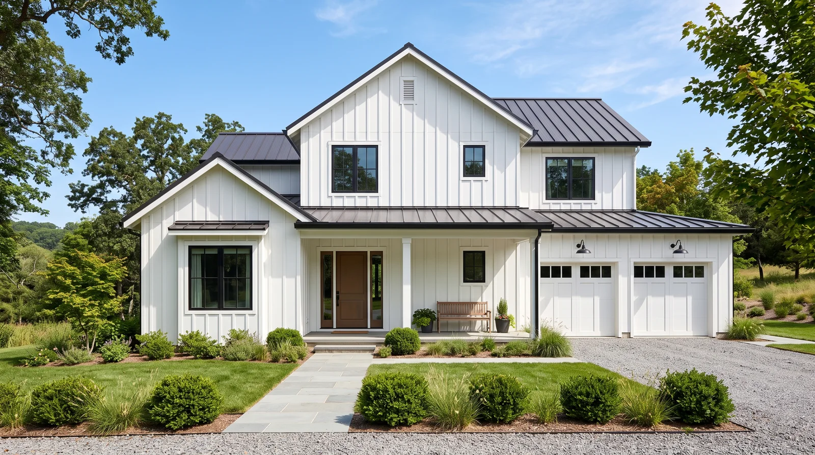 Modern Farmhouse White With Black Windows — farmhouse exterior painted in Ultra Pure White