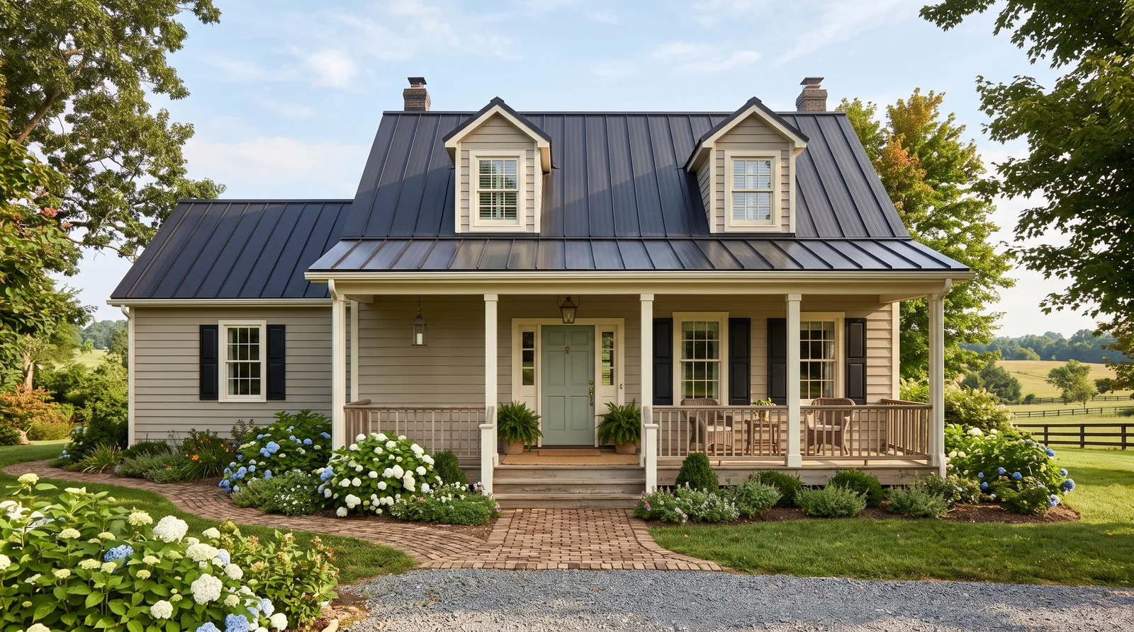 Warm Greige Farmhouse — farmhouse exterior painted in Accessible Beige