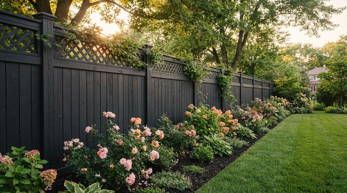 Charcoal Garden Fence — black fence painted in Tuxedo
