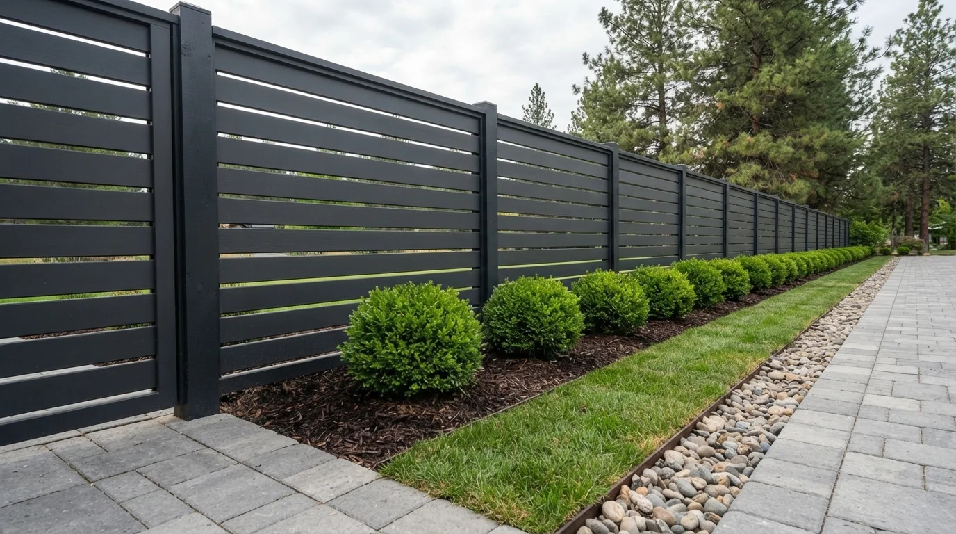 Modern Charcoal Privacy — black fence painted in Blackboard