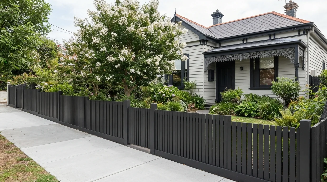 Modern Charcoal Perimeter — black fence painted in Black