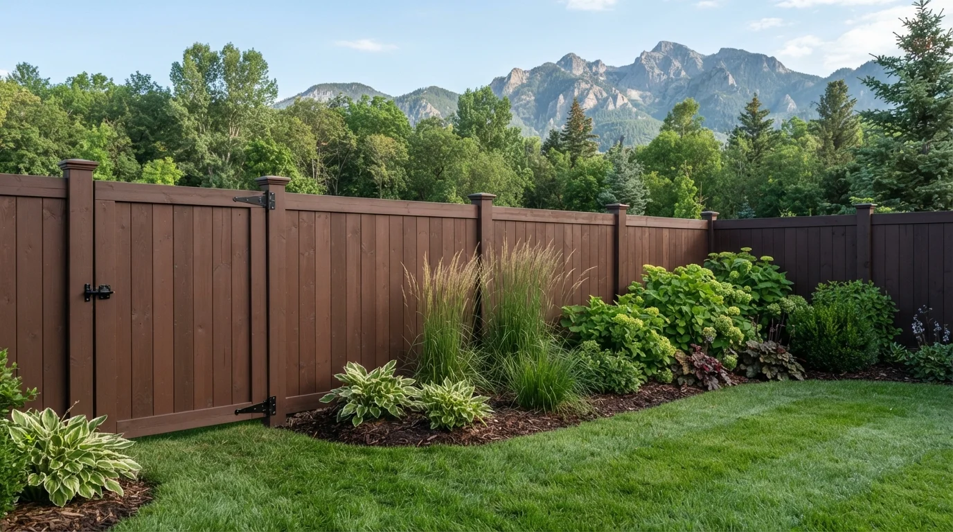 Mountain Meadow Privacy — brown fence painted in Rojo Marrón