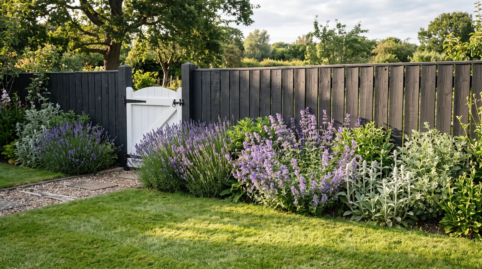Soft Black Boundary — fence painted in Iron Ore