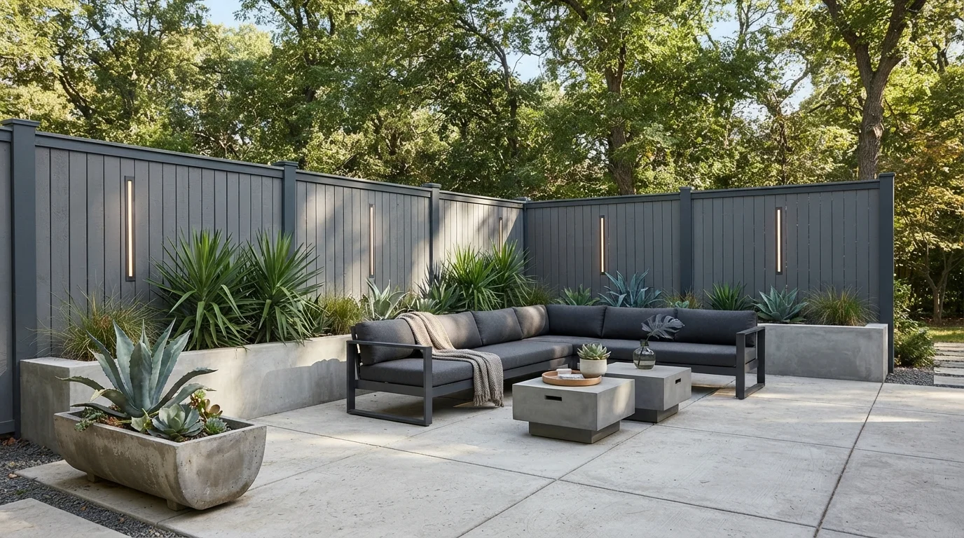 Slate Slat Courtyard — gray fence painted in Refined Gray