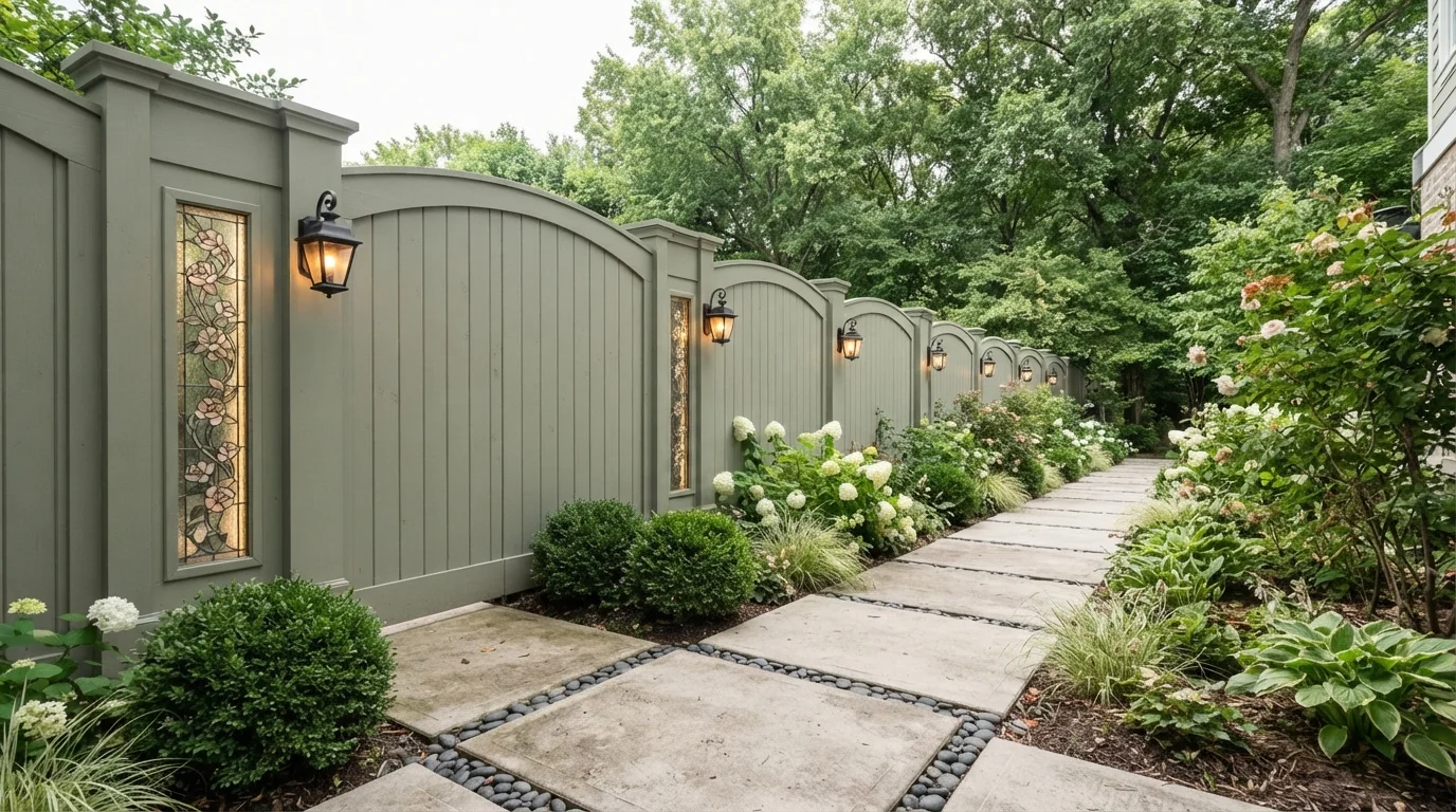 Artful Sage Garden — green fence painted in Tender Forest Sage