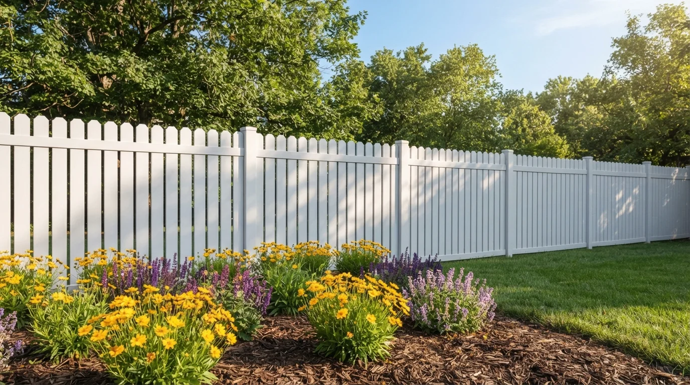 Sunny Garden Picket — white fence painted in Sable