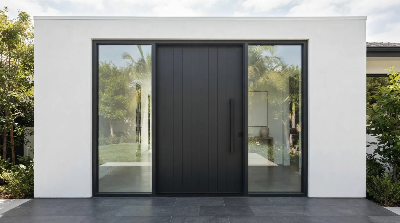 Bold Charcoal Entry — black front door painted in Dark Kettle Black