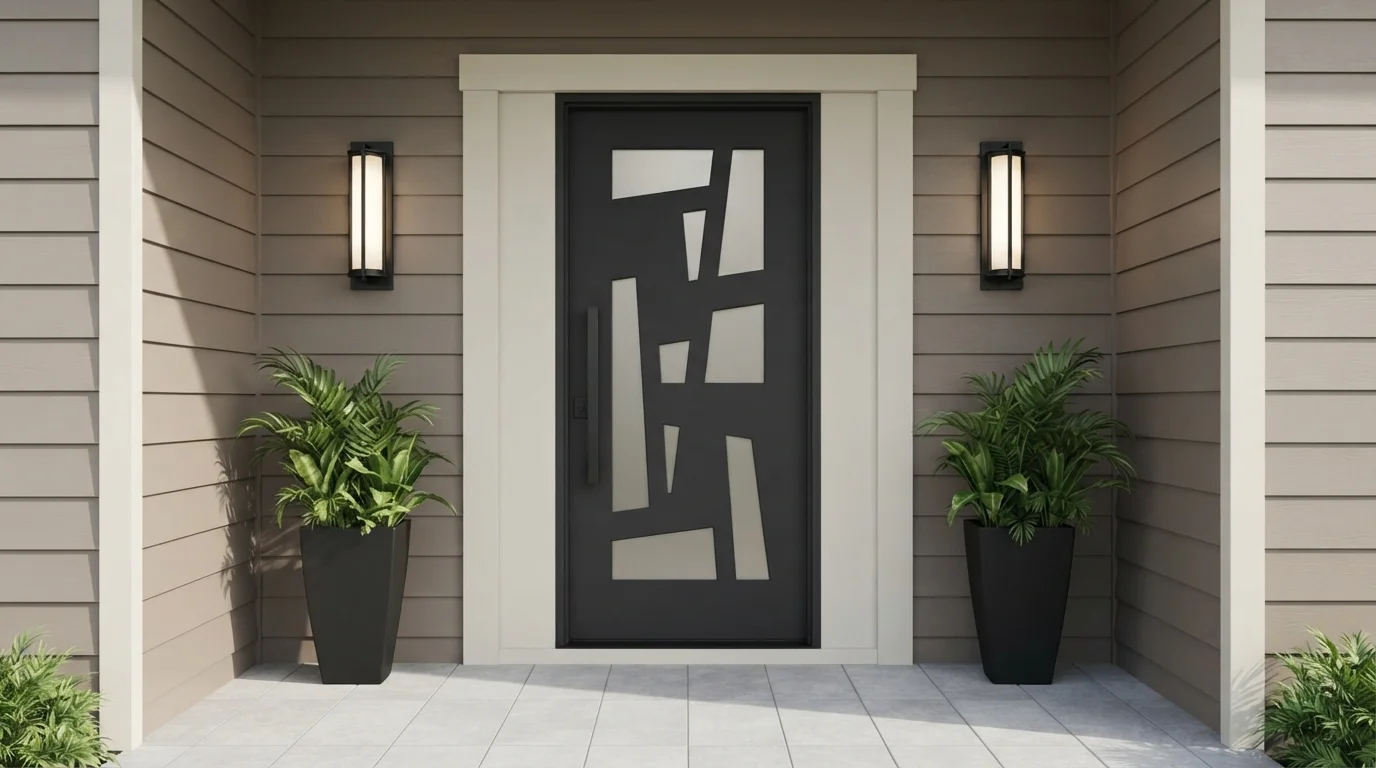 Modern Charcoal Entryway — black front door painted in Noir