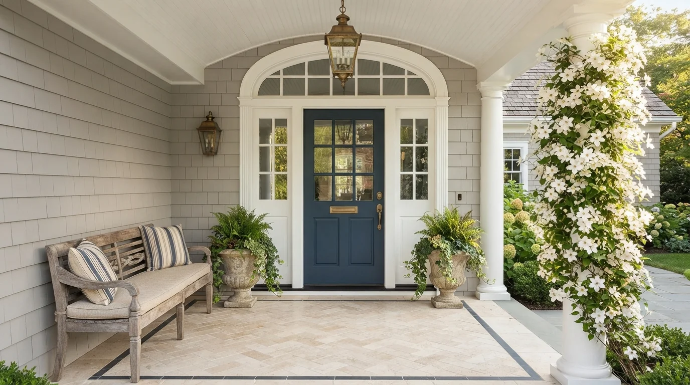 Classic Coastal Navy — blue front door painted in New Navy Blue