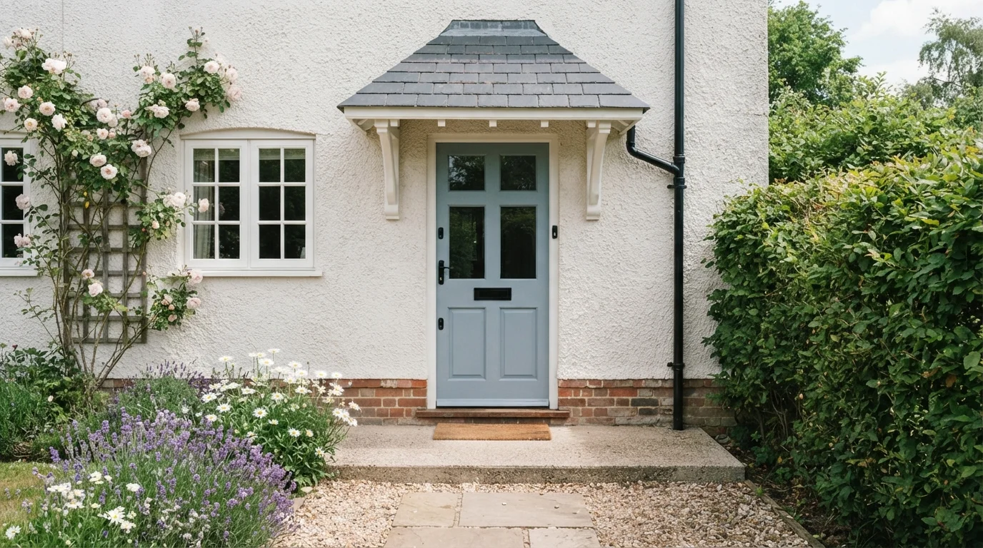 Cottage Slate Blue — blue front door painted in Seabrook