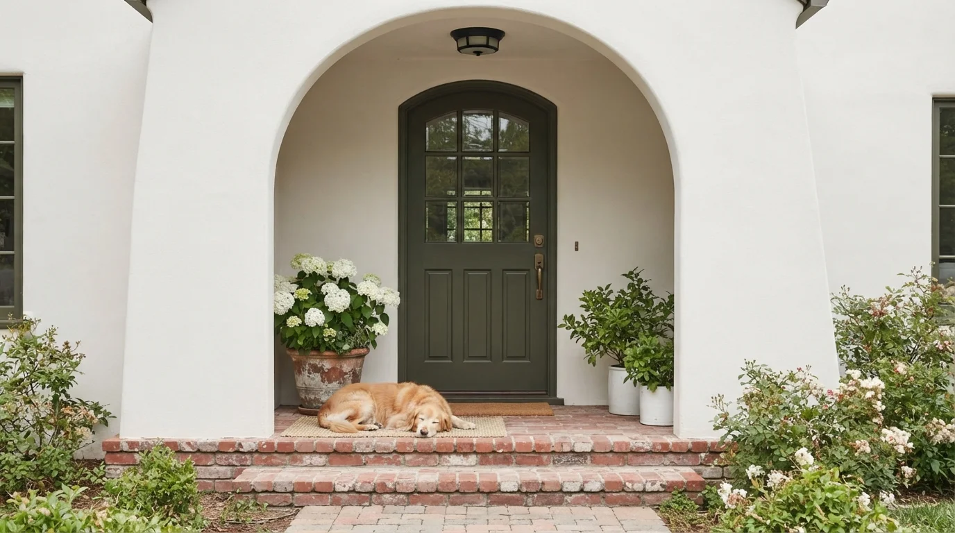 green front door color idea — Wild Rice · Behr