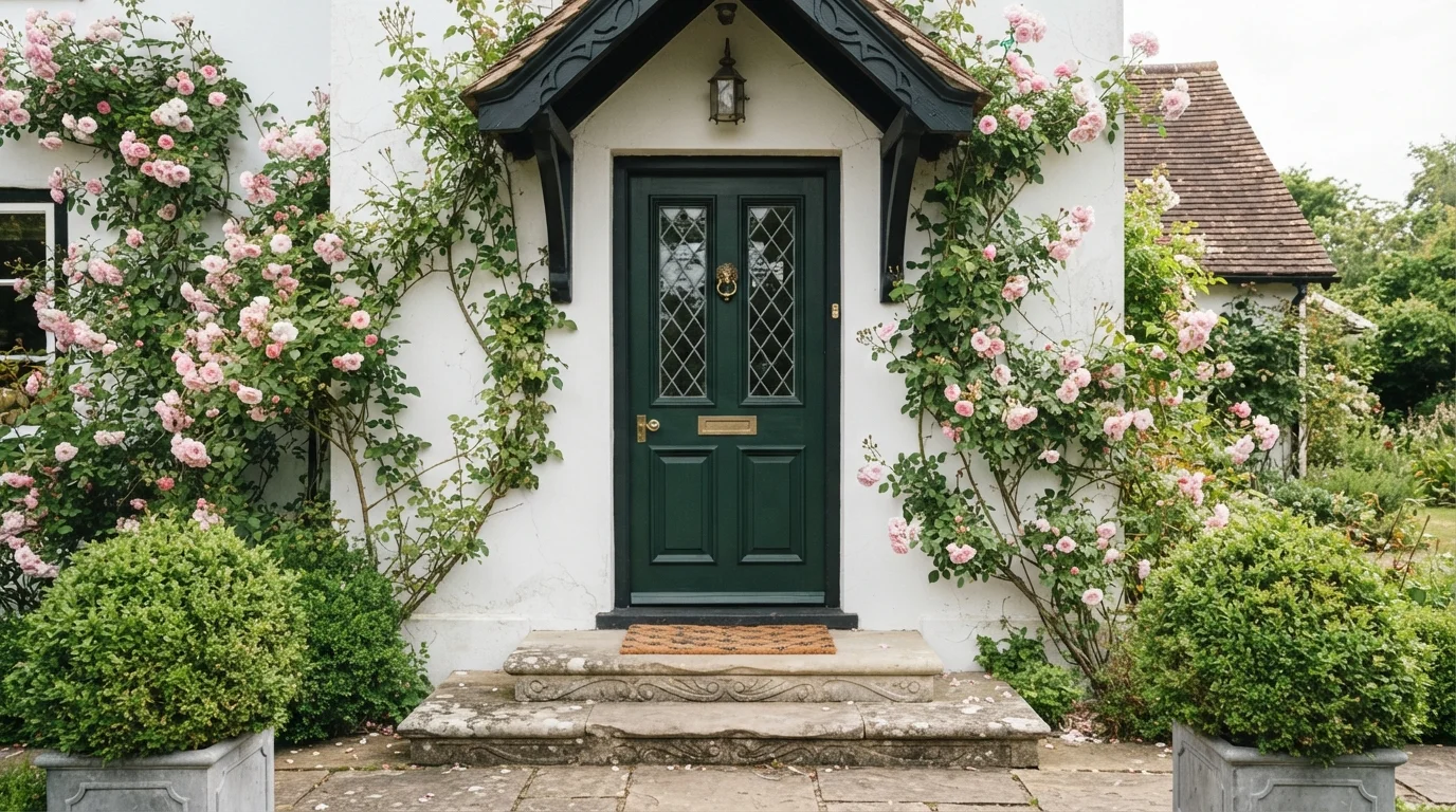 English Cottage Green — green front door painted in Rainforest Foliage