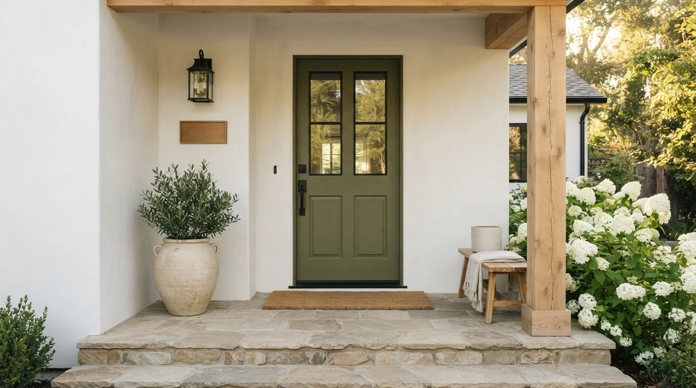 Olive Grove Welcome — green front door painted in Coconut Grove