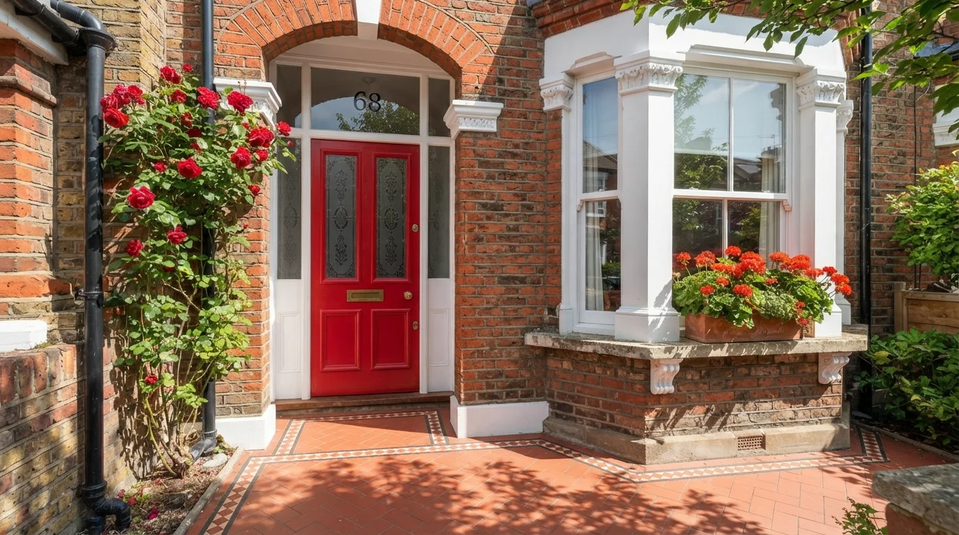 Victorian English Crimson — red front door painted in 100 Mph