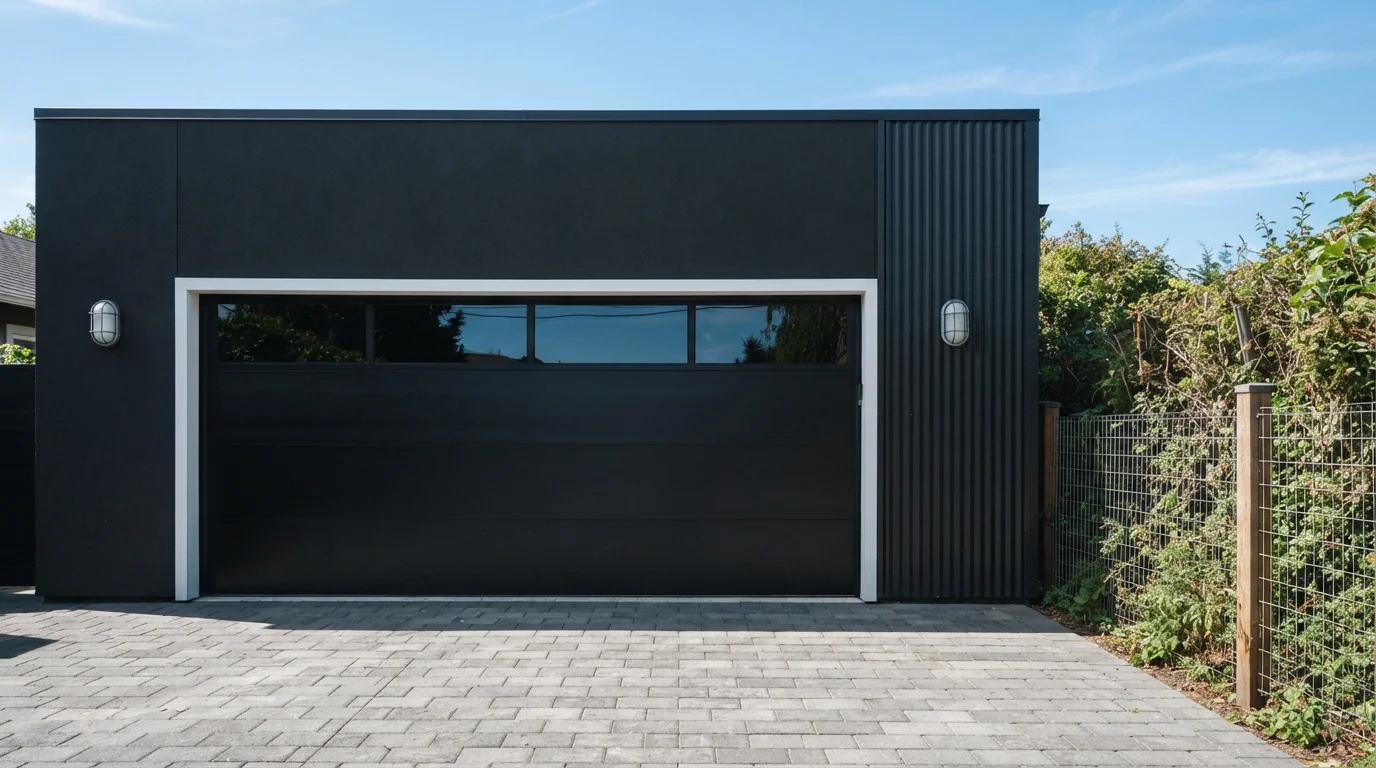 Matte Black Modern — black garage door painted in Hocus Pocus