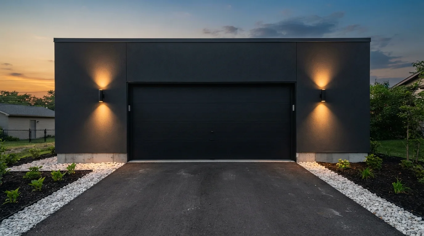 Charcoal Twilight Modern — black garage door painted in Coal Black