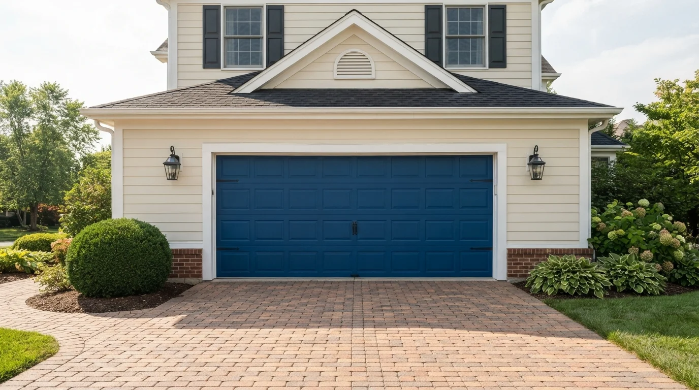 Cobalt Garage Accent — blue garage door painted in Clover