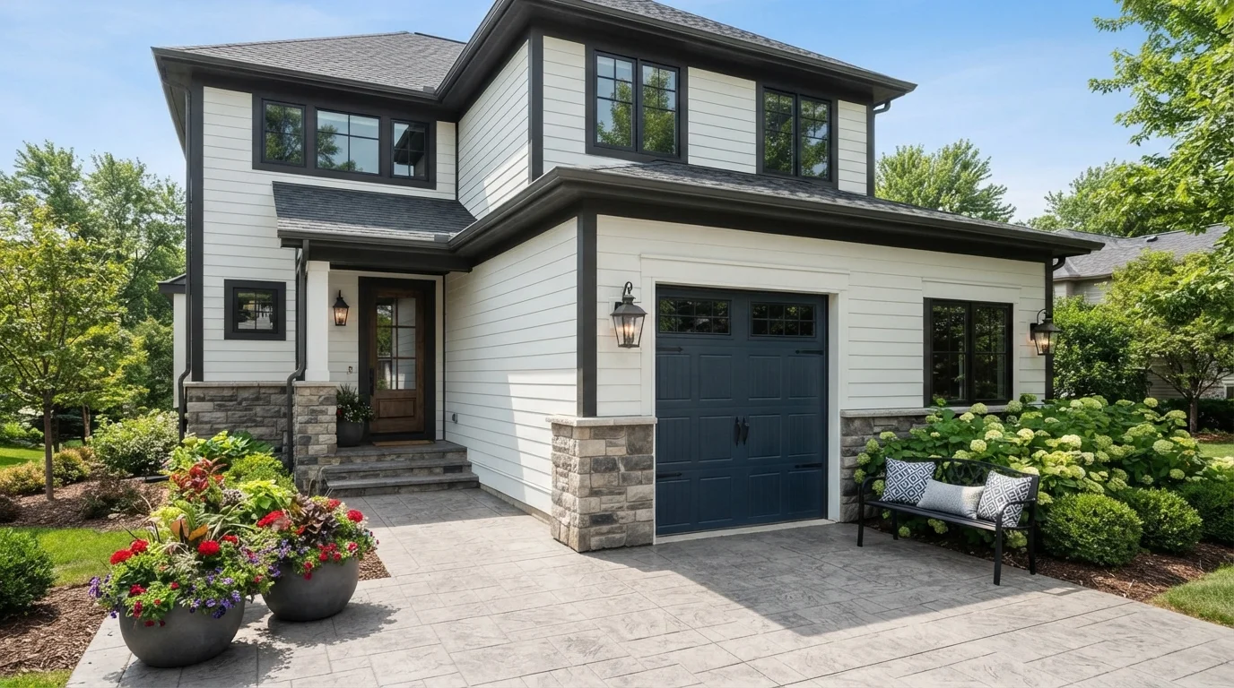 Navy Carriage House — blue garage door painted in Midnight Dream
