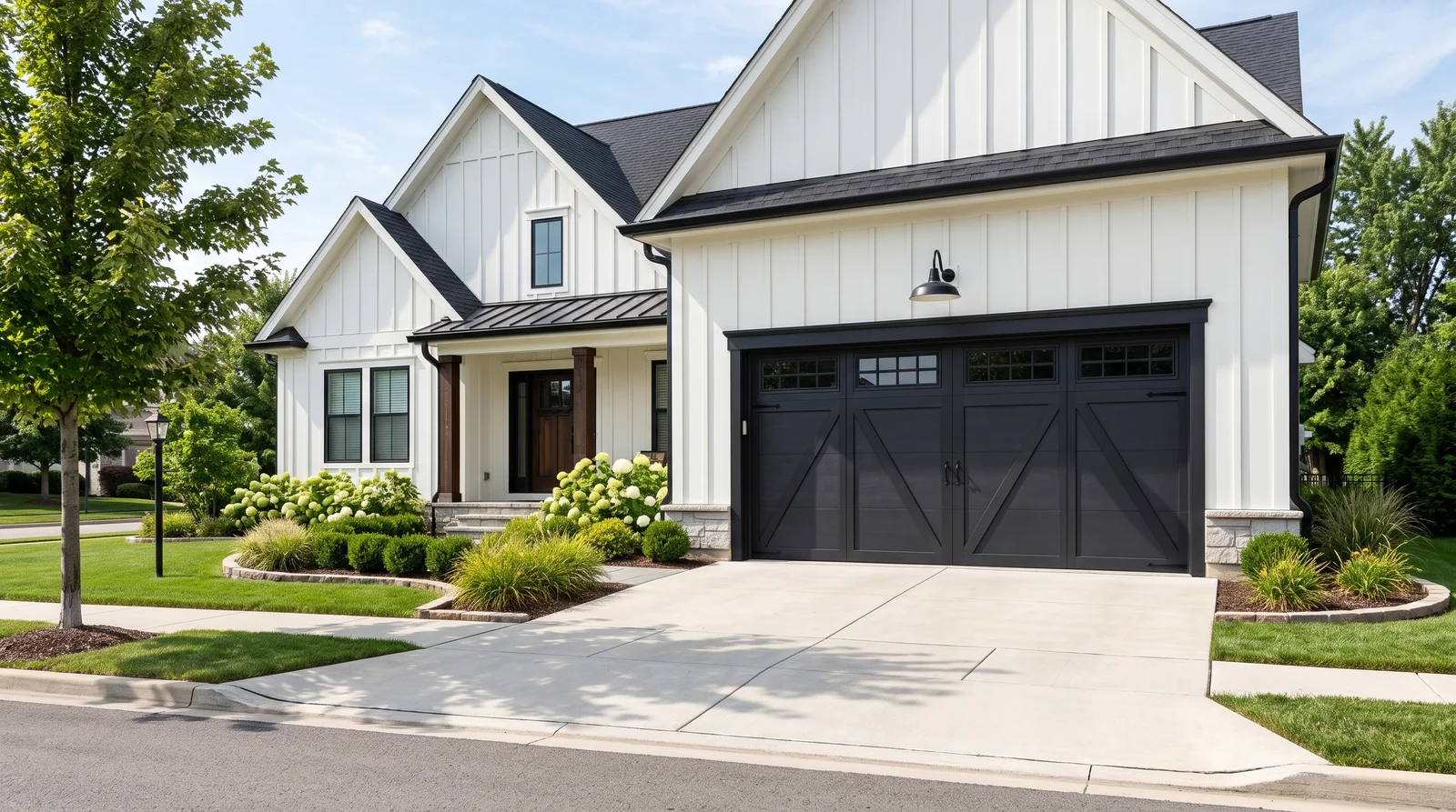 matte black accents — trending garage door colors 2026