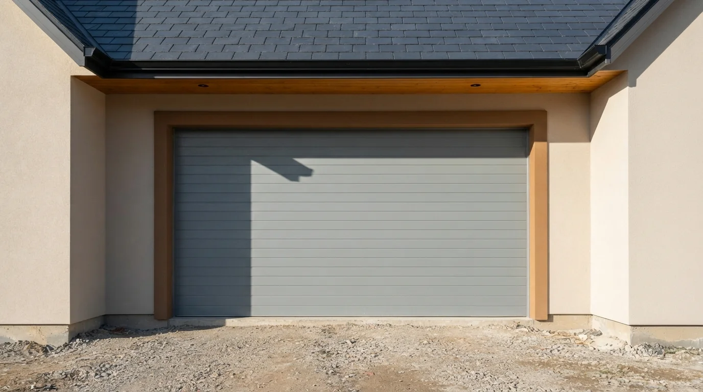 Slate and Sand Exterior — gray garage door painted in Steeple Gray
